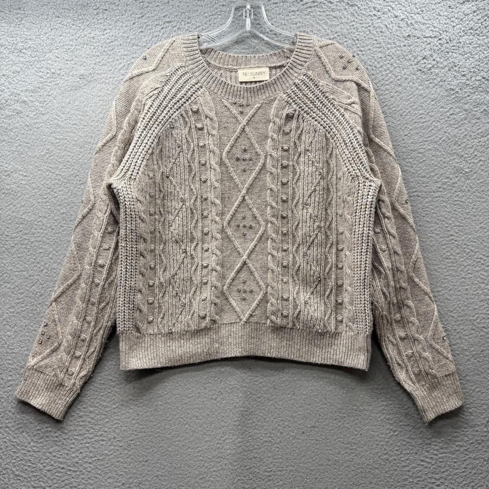 78 & Sunny Cable Knit Beige Cream Sweater Pullover Studded Women’s Medium
